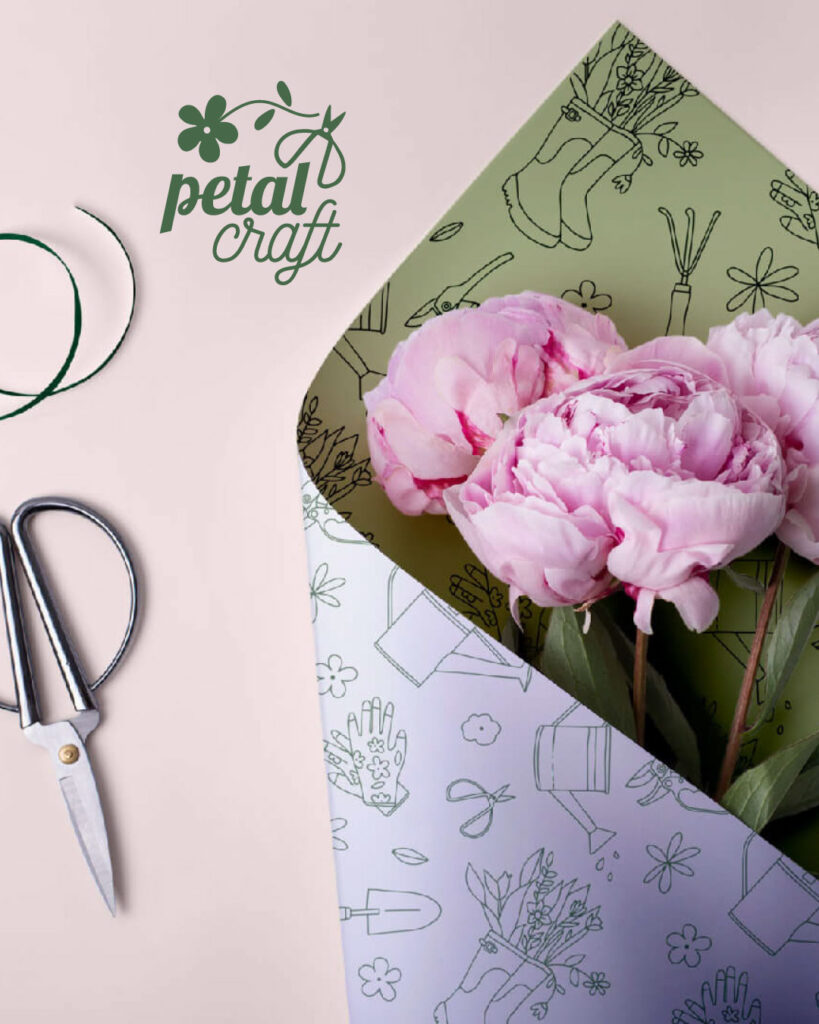 mockup carta fiori con pattern petal craft applicato