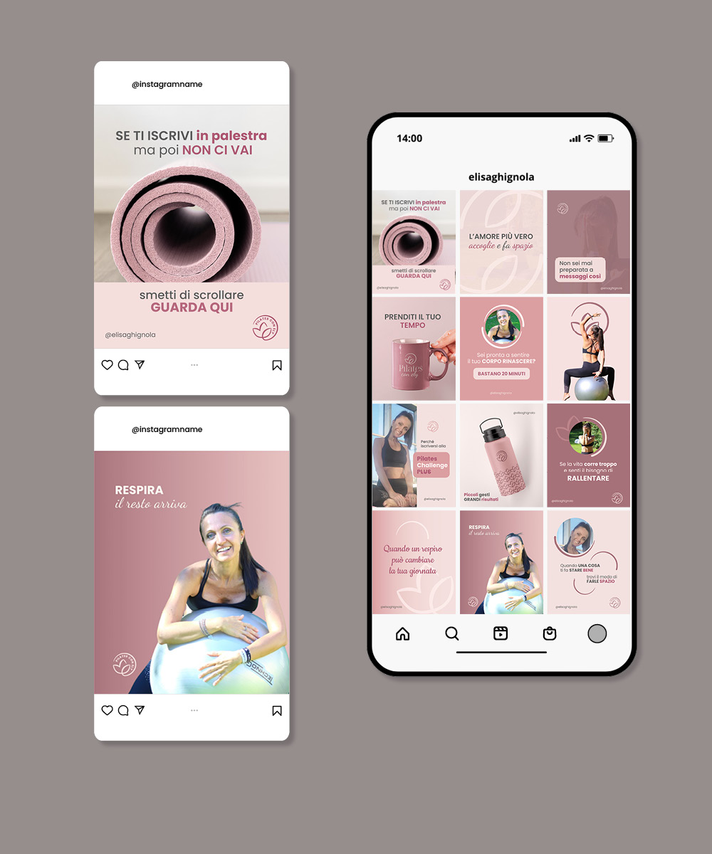 Mockup profilo instagram e template social Pilates con Ely
