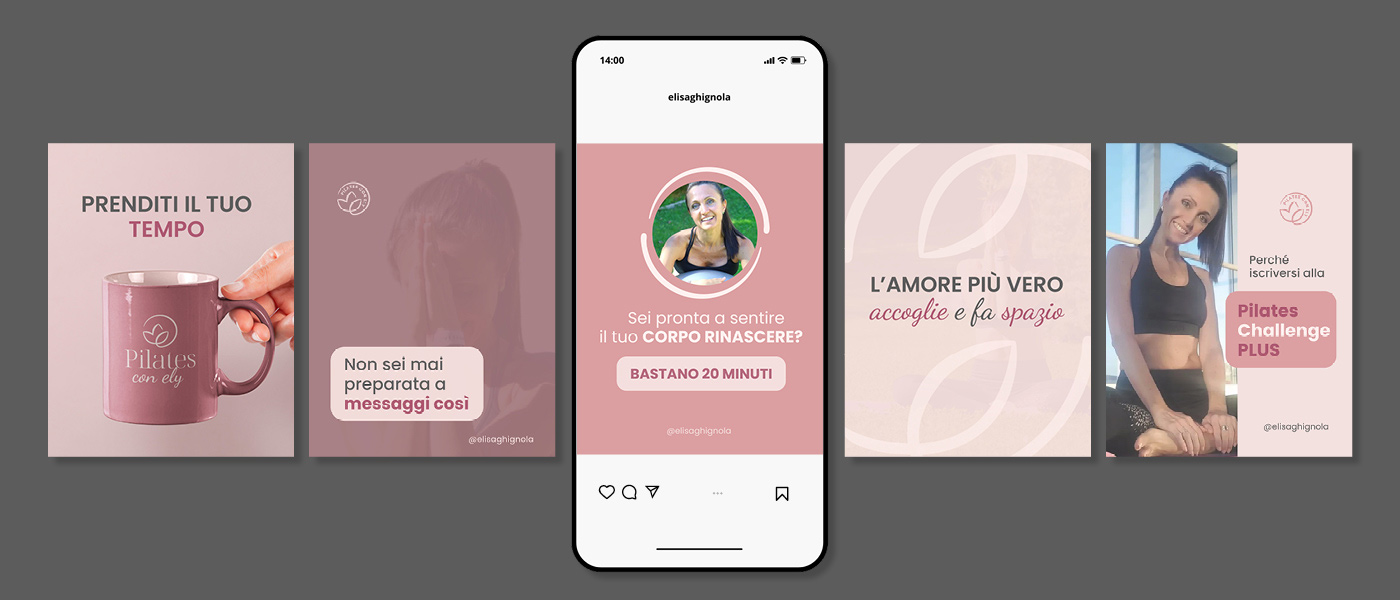 Mockup instagram con il logo Pilates con Ely applicato