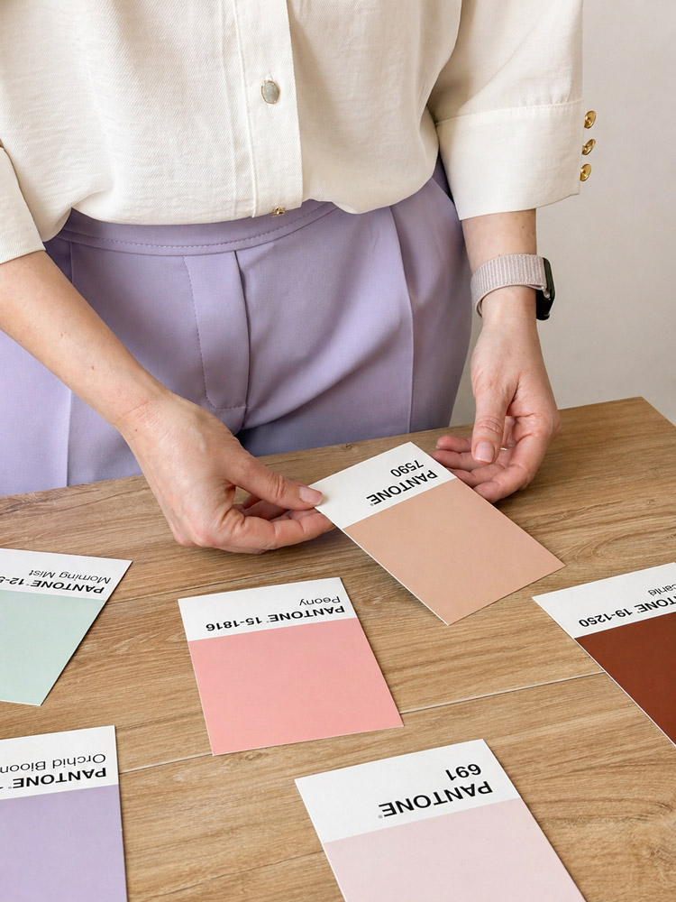 Stefania Billera brand designer mentre seleziona palette colori per identità visiva